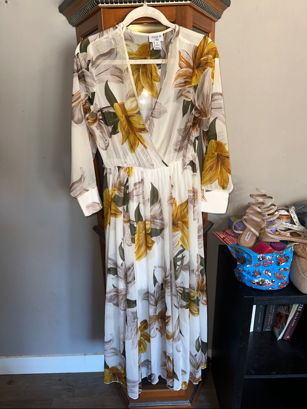 Alexa B Nites Cream Maxi Dress with Yellow Floral Print
